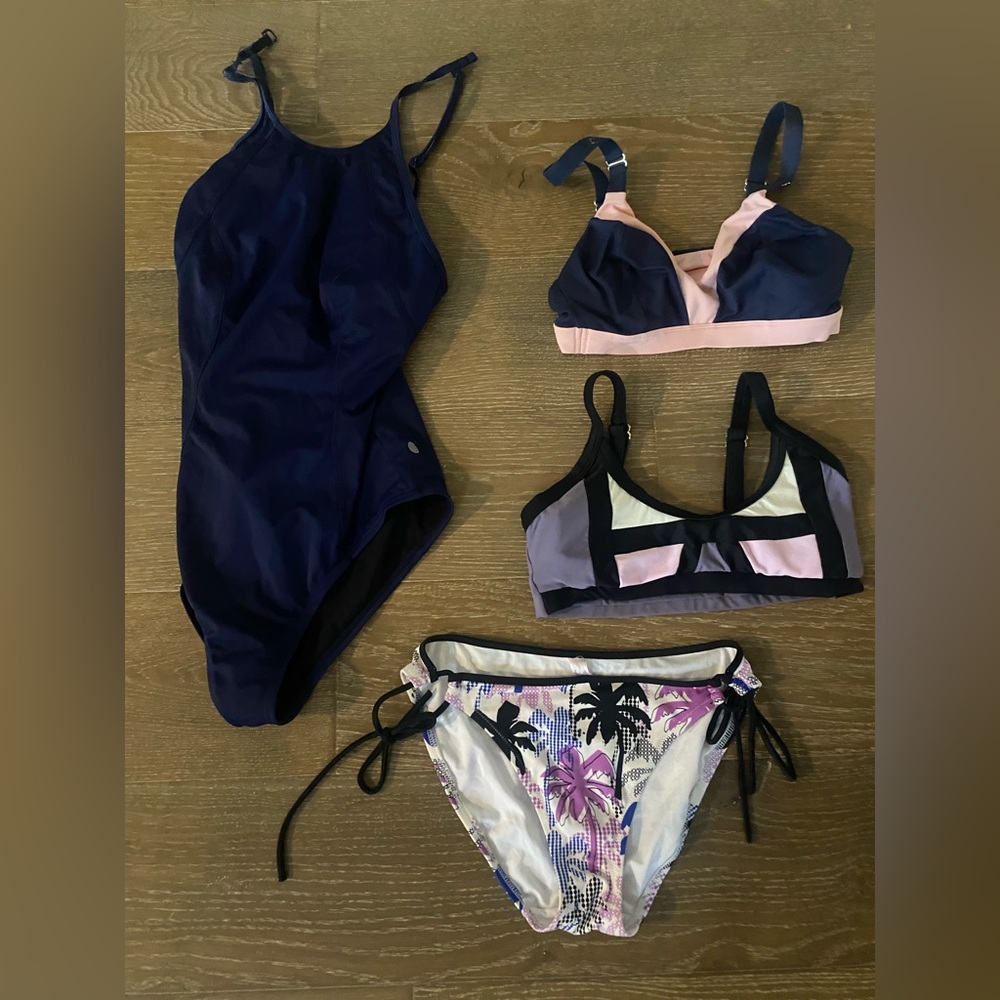 New PilyQ Anthropologie Lively Blue Color Block Pink Purple Swim Bikini Lot M S
